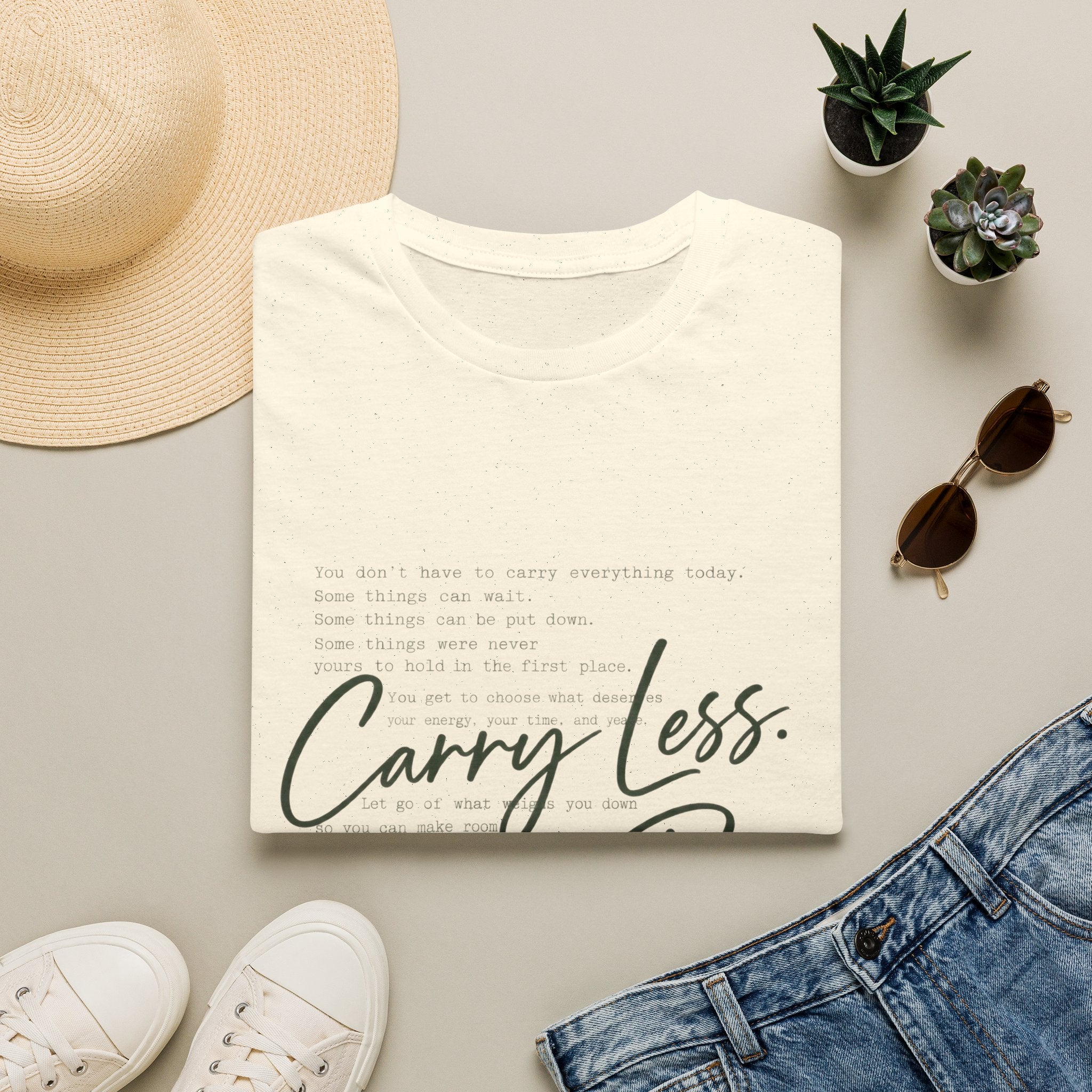 T-Shirt — 'Carry Less. Make Room' Minimalist Relaxed Tee