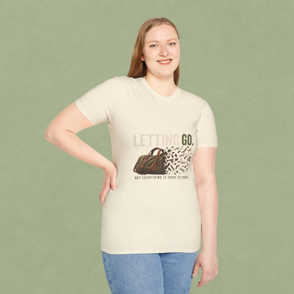 Letting Go T-Shirt — 'Letting Go' Inspirational Graphic Tee with Leopard & Bag Design
