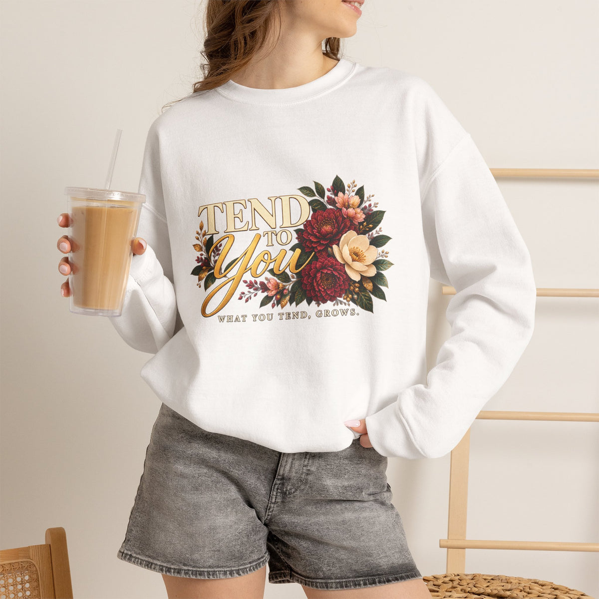 Tend to You Floral Self-Care Crewneck Sweatshirt