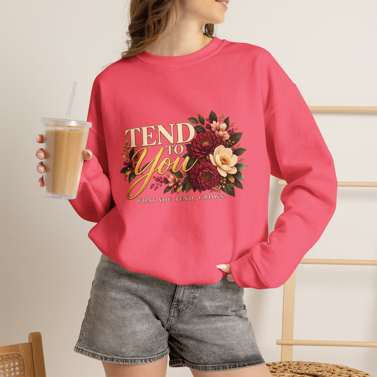 Tend to You Floral Self-Care Crewneck Sweatshirt