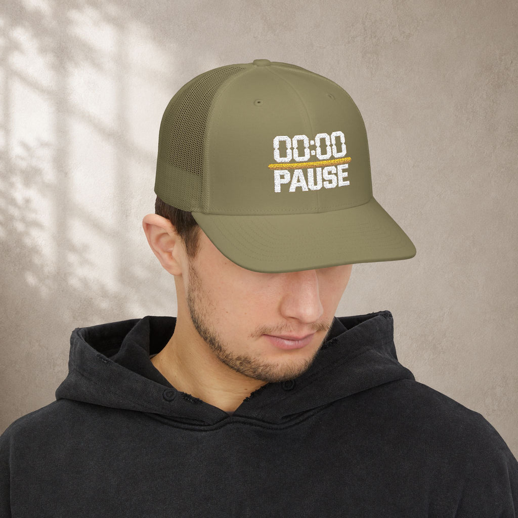 00:00 PAUSE Embroidered Snapback Trucker Cap