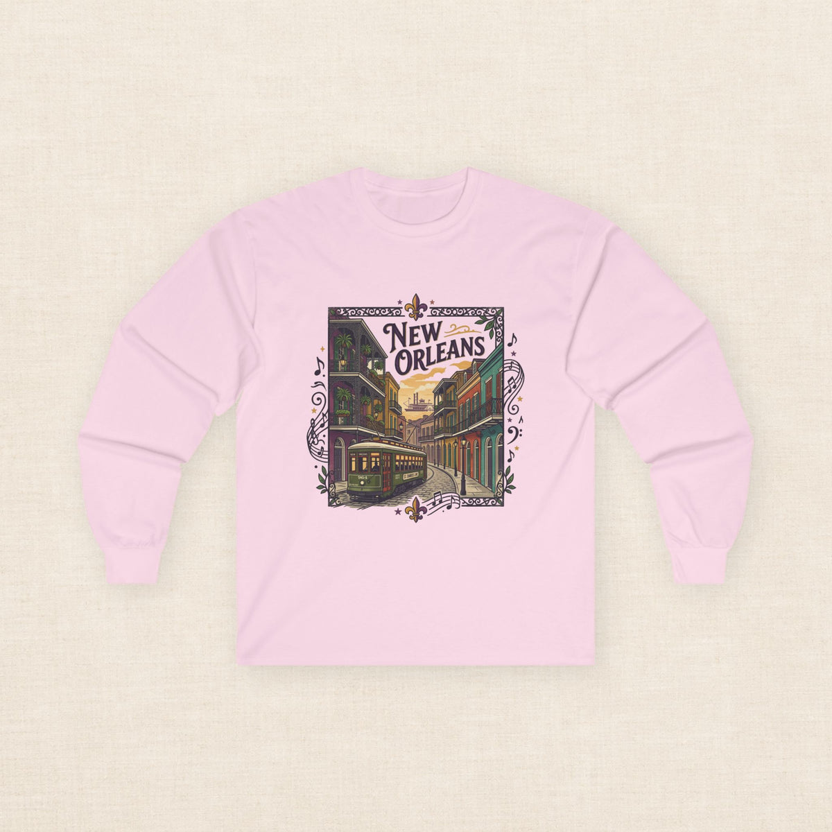New Orleans Streetcar Long Sleeve Tee — Vintage NOLA Travel Graphic
