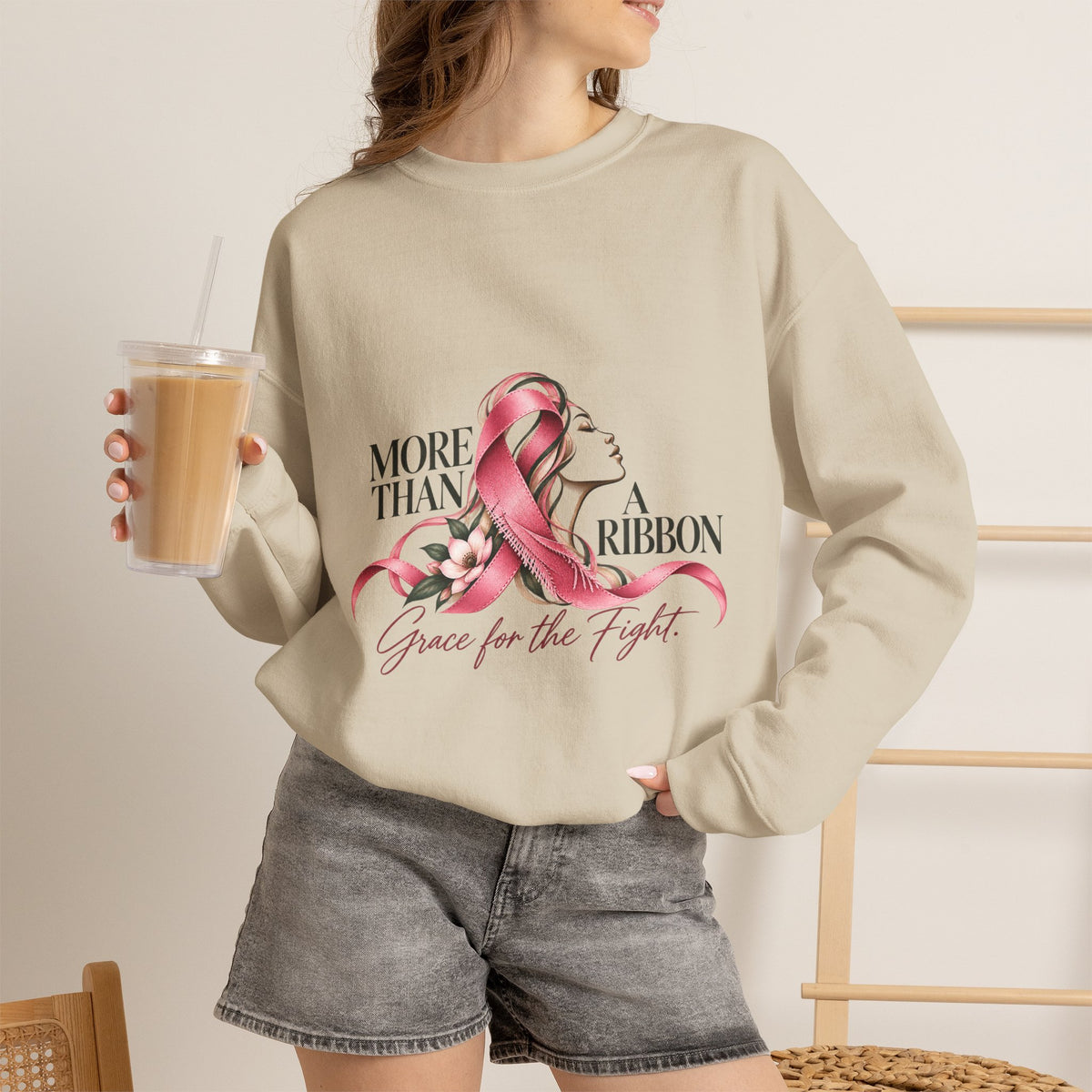 More Than A Ribbon. Space for the Fight. | Breast Cancer Awareness Crewneck Sweatshirt