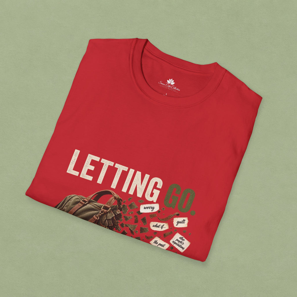 Letting Go T-Shirt — 'Letting Go' Inspirational Graphic Tee with Leopard & Bag Design