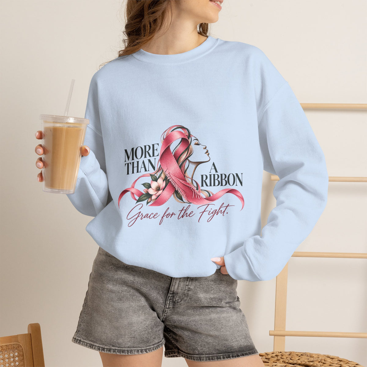 More Than A Ribbon. Space for the Fight. | Breast Cancer Awareness Crewneck Sweatshirt