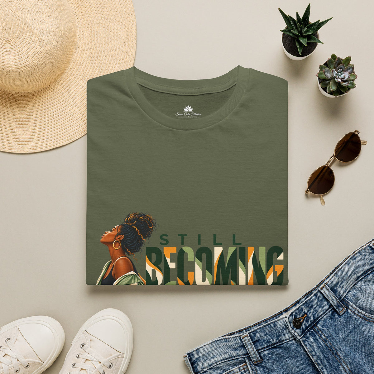 Still Becoming T-Shirt — Empowering Afrocentric Portrait Tee