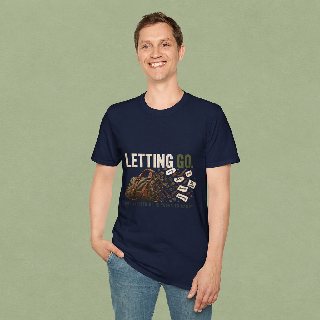 Letting Go T-Shirt — 'Letting Go' Inspirational Graphic Tee with Leopard & Bag Design