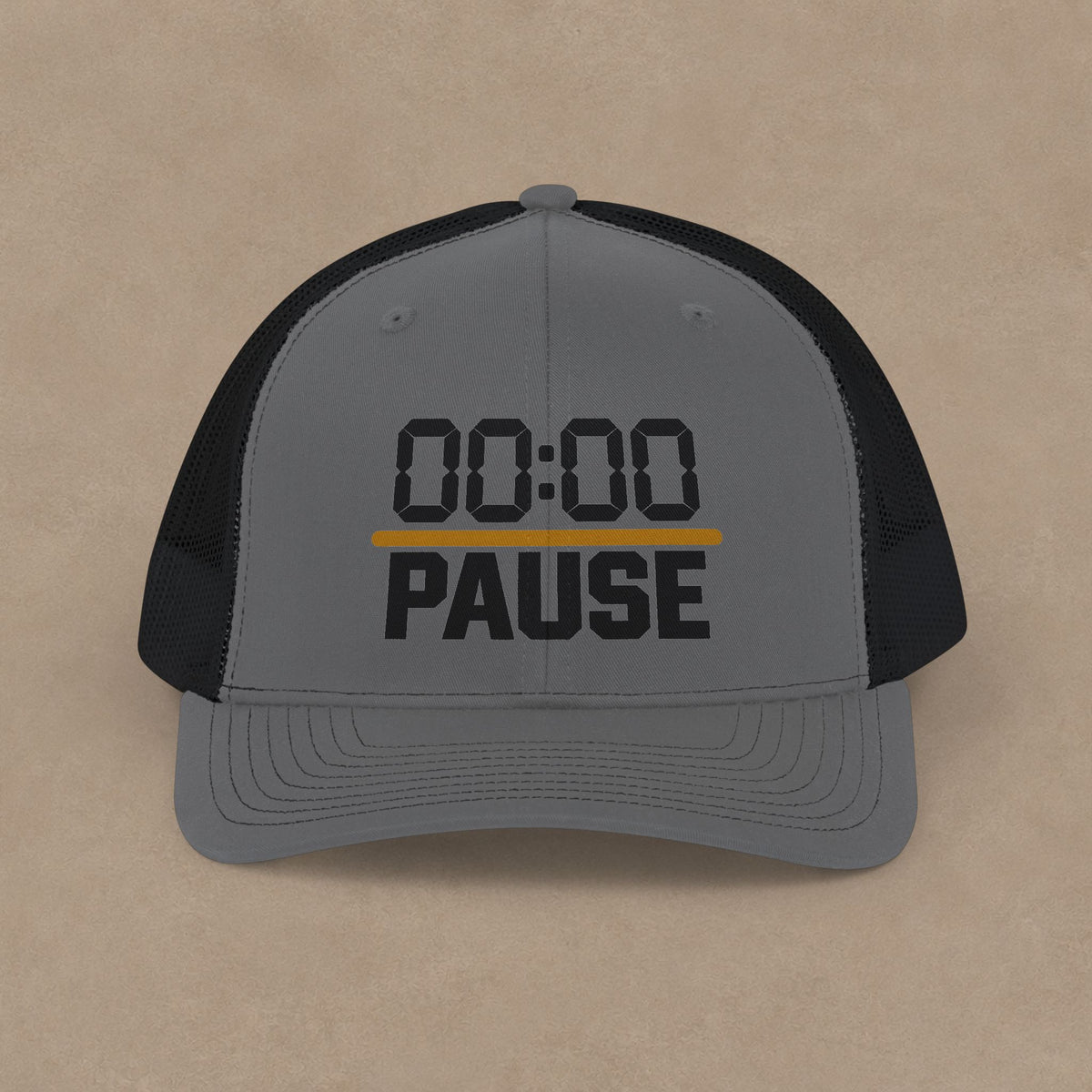 Pause Timer Snapback Trucker Cap — "00:00 PAUSE" Graphic Hat