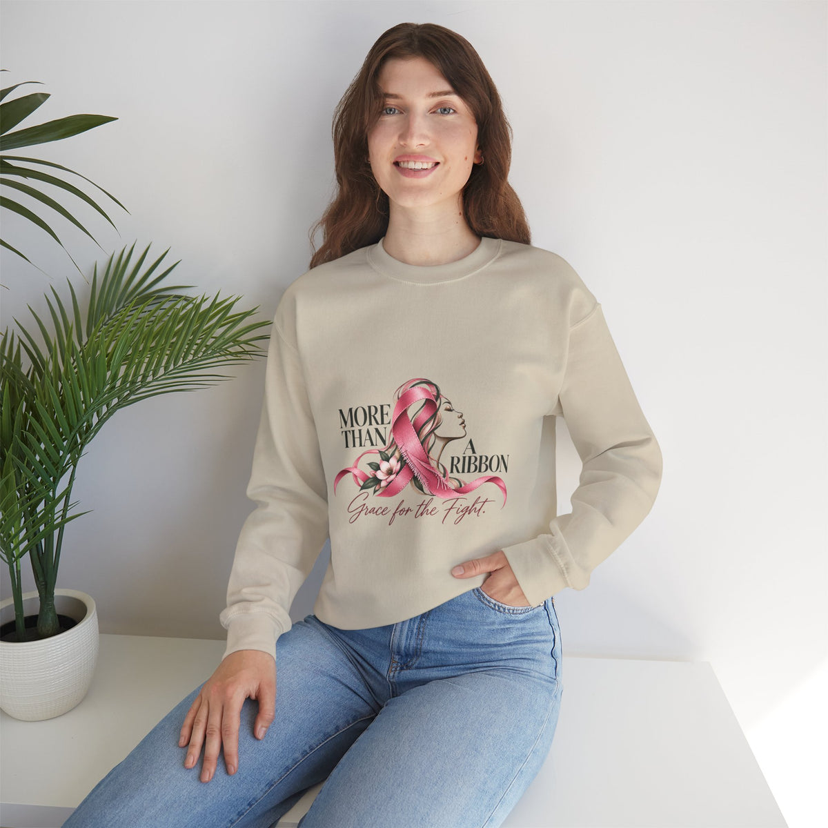 More Than A Ribbon. Space for the Fight. | Breast Cancer Awareness Crewneck Sweatshirt