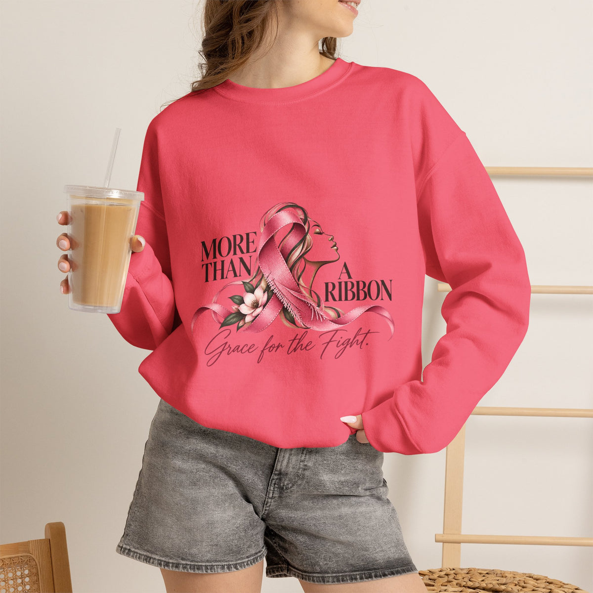 More Than A Ribbon. Space for the Fight. | Breast Cancer Awareness Crewneck Sweatshirt