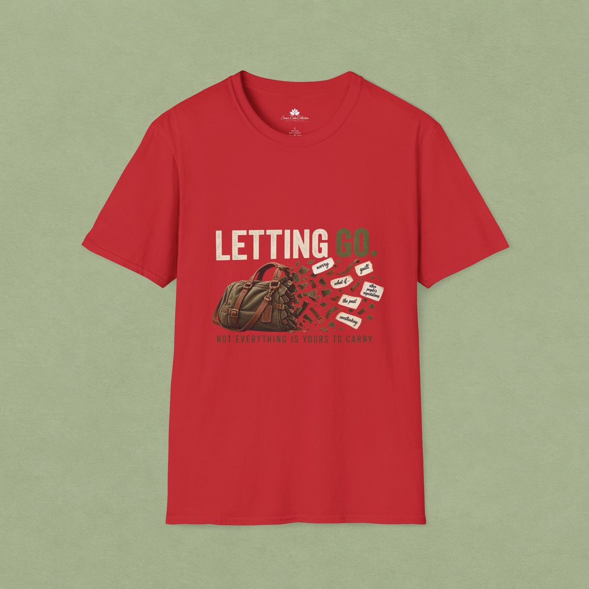 Letting Go T-Shirt — 'Letting Go' Inspirational Graphic Tee with Leopard & Bag Design