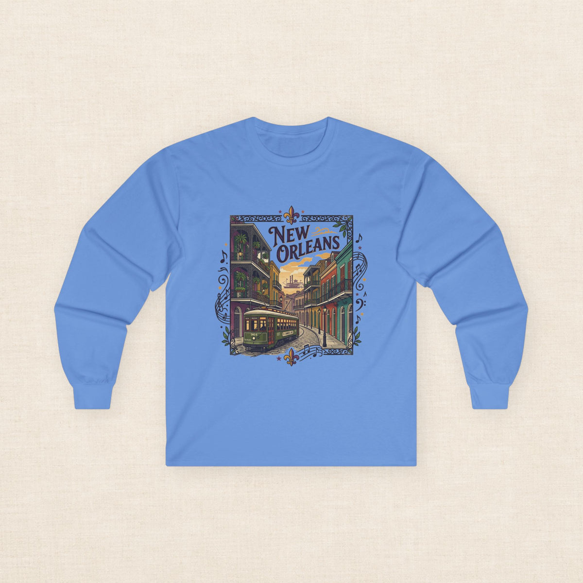 New Orleans Streetcar Long Sleeve Tee — Vintage NOLA Travel Graphic