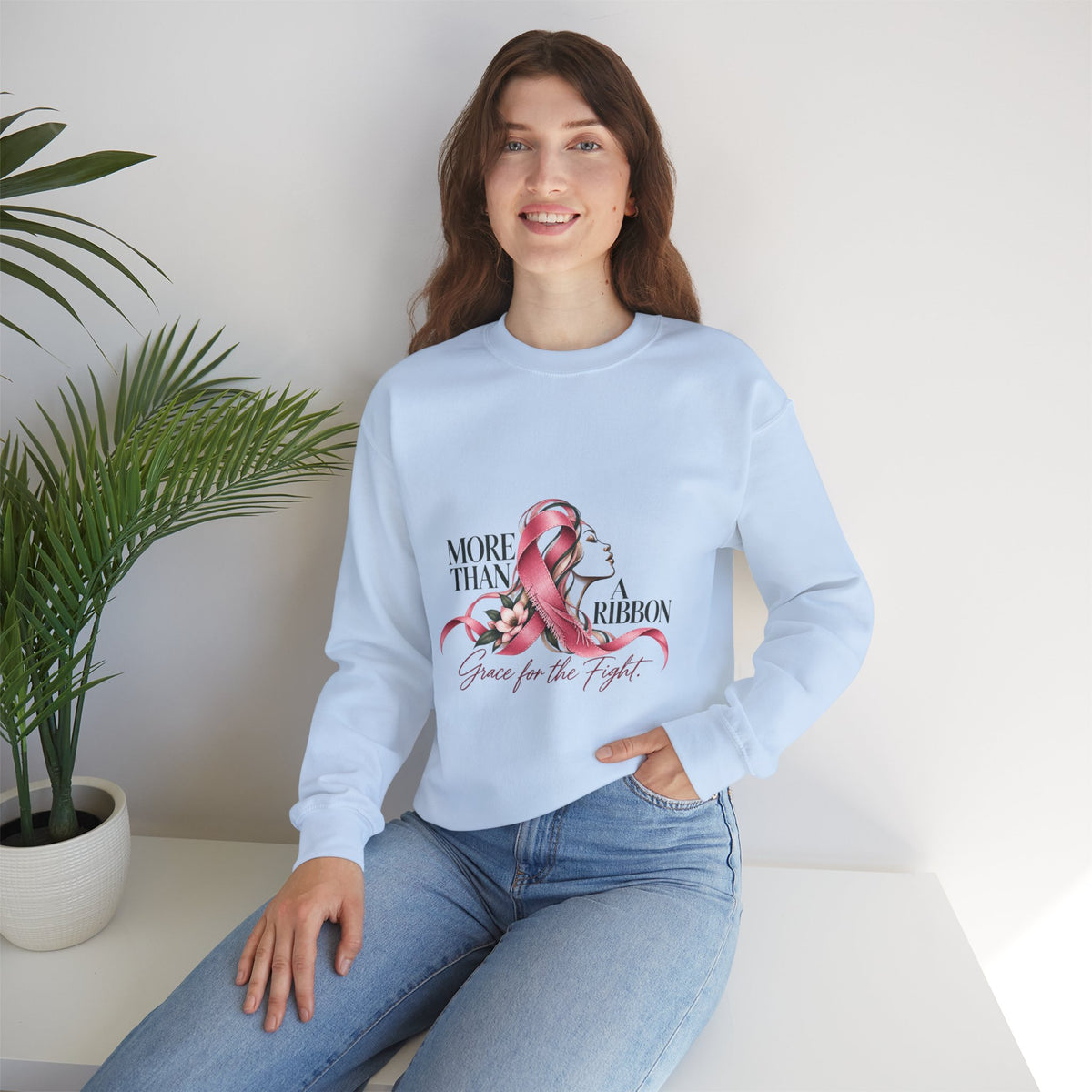 More Than A Ribbon. Space for the Fight. | Breast Cancer Awareness Crewneck Sweatshirt
