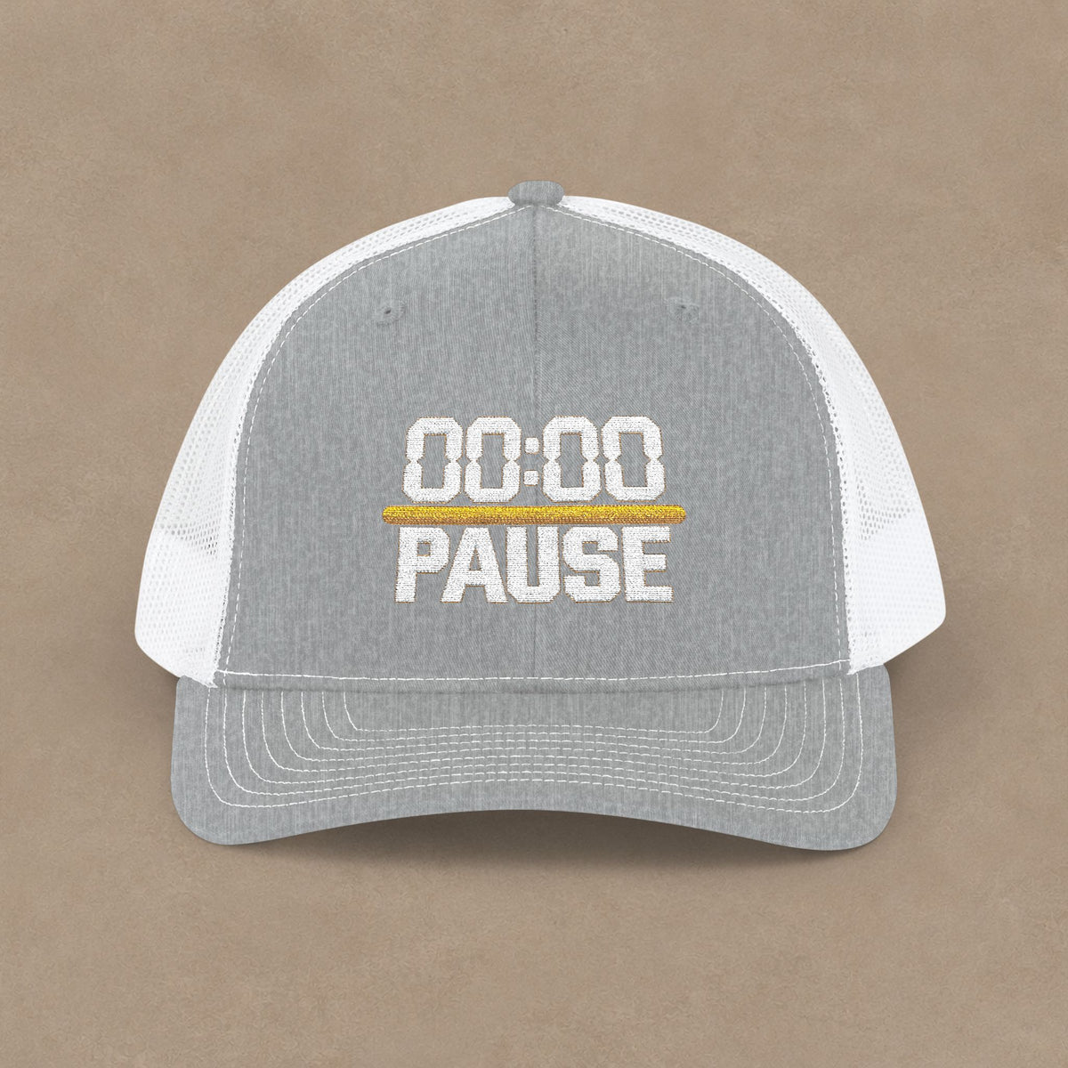 00:00 PAUSE Embroidered Snapback Trucker Cap