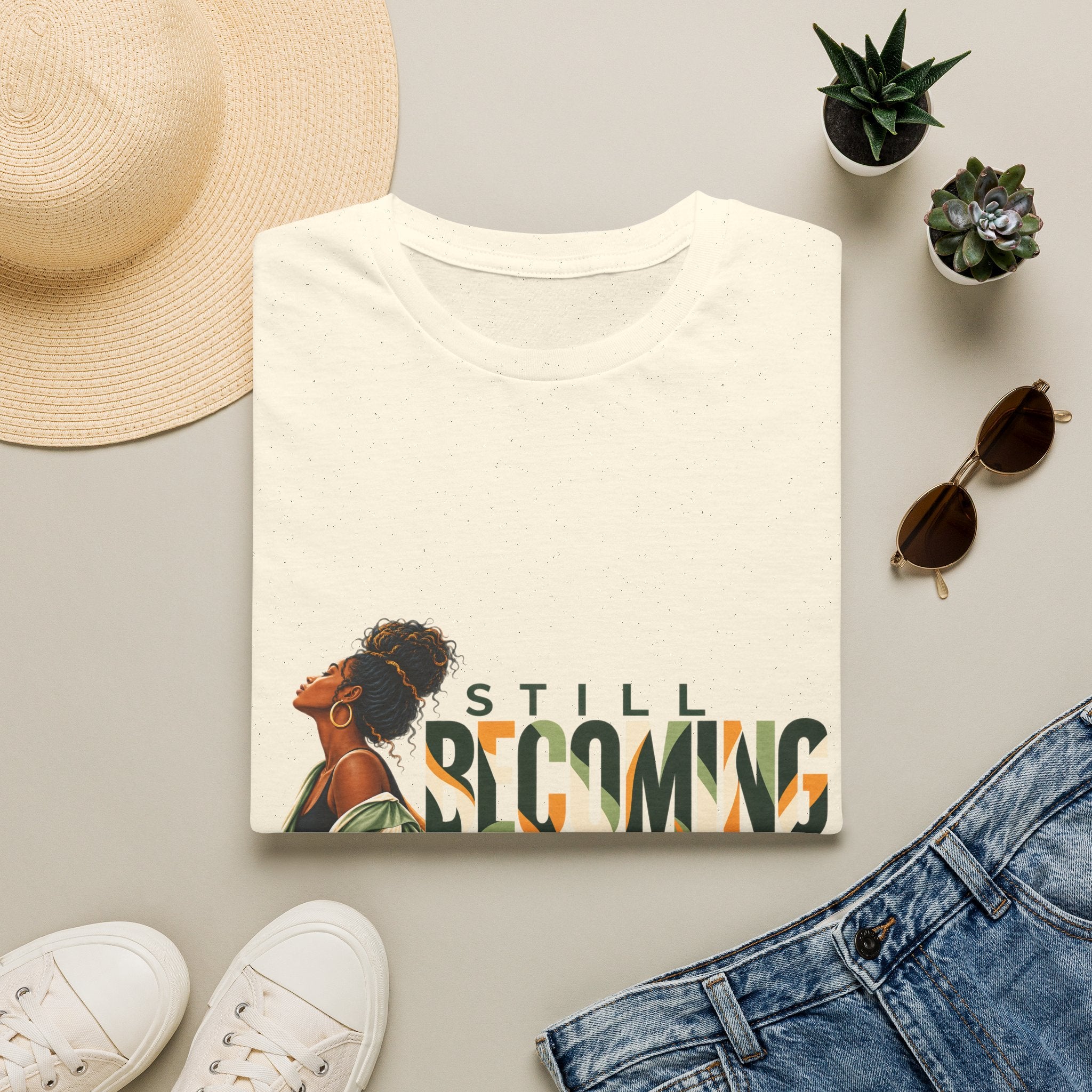 Still Becoming T-Shirt — Empowering Afrocentric Portrait Tee