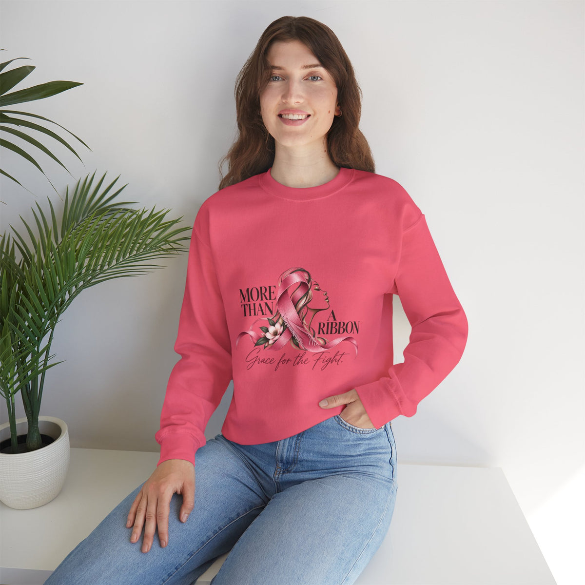 More Than A Ribbon. Space for the Fight. | Breast Cancer Awareness Crewneck Sweatshirt