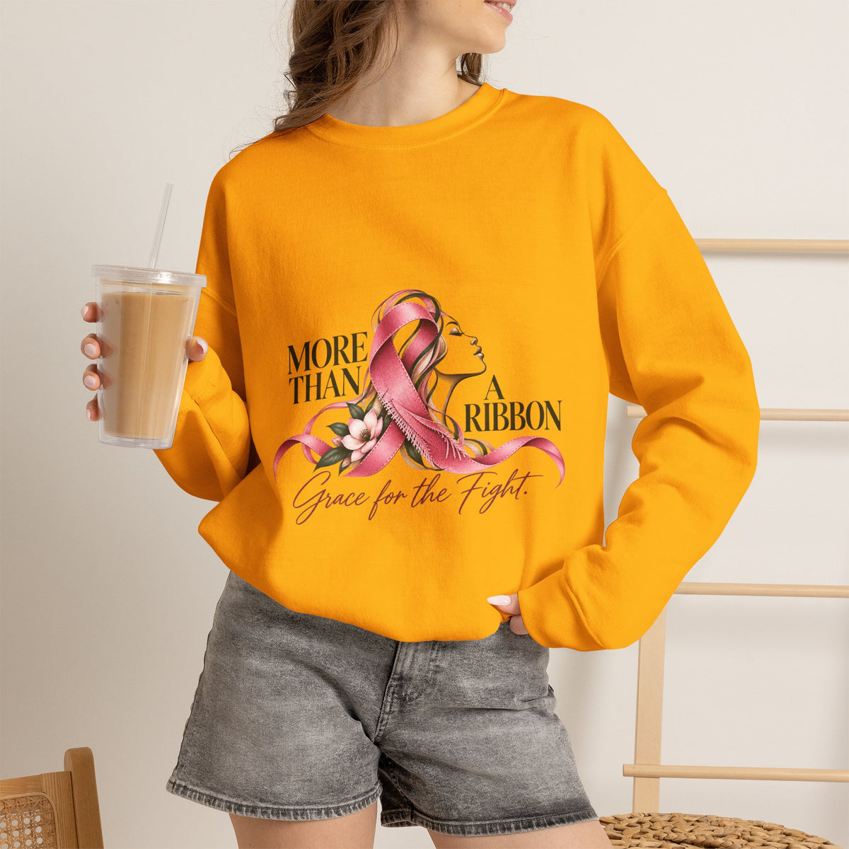 More Than A Ribbon. Space for the Fight. | Breast Cancer Awareness Crewneck Sweatshirt