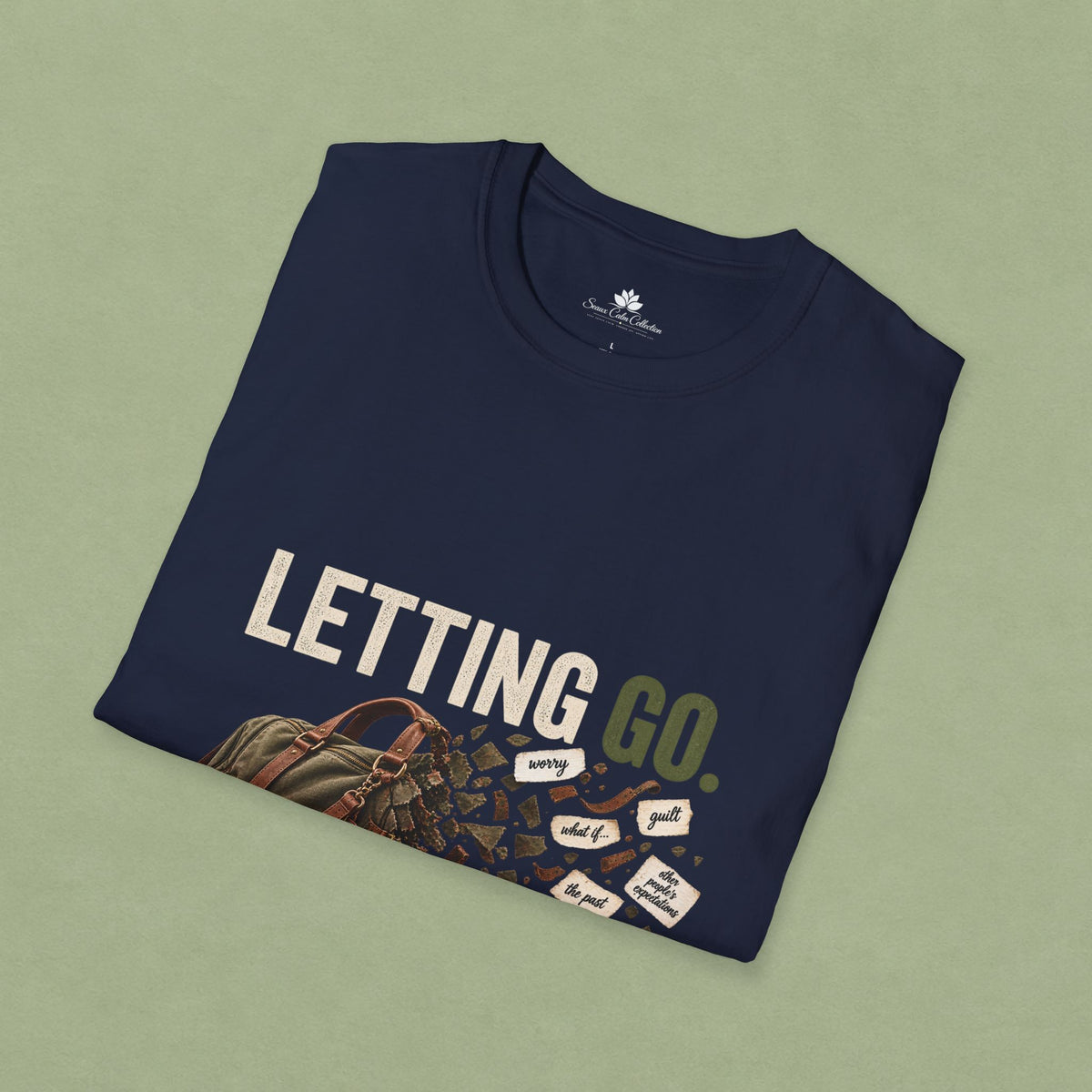 Letting Go T-Shirt — 'Letting Go' Inspirational Graphic Tee with Leopard & Bag Design