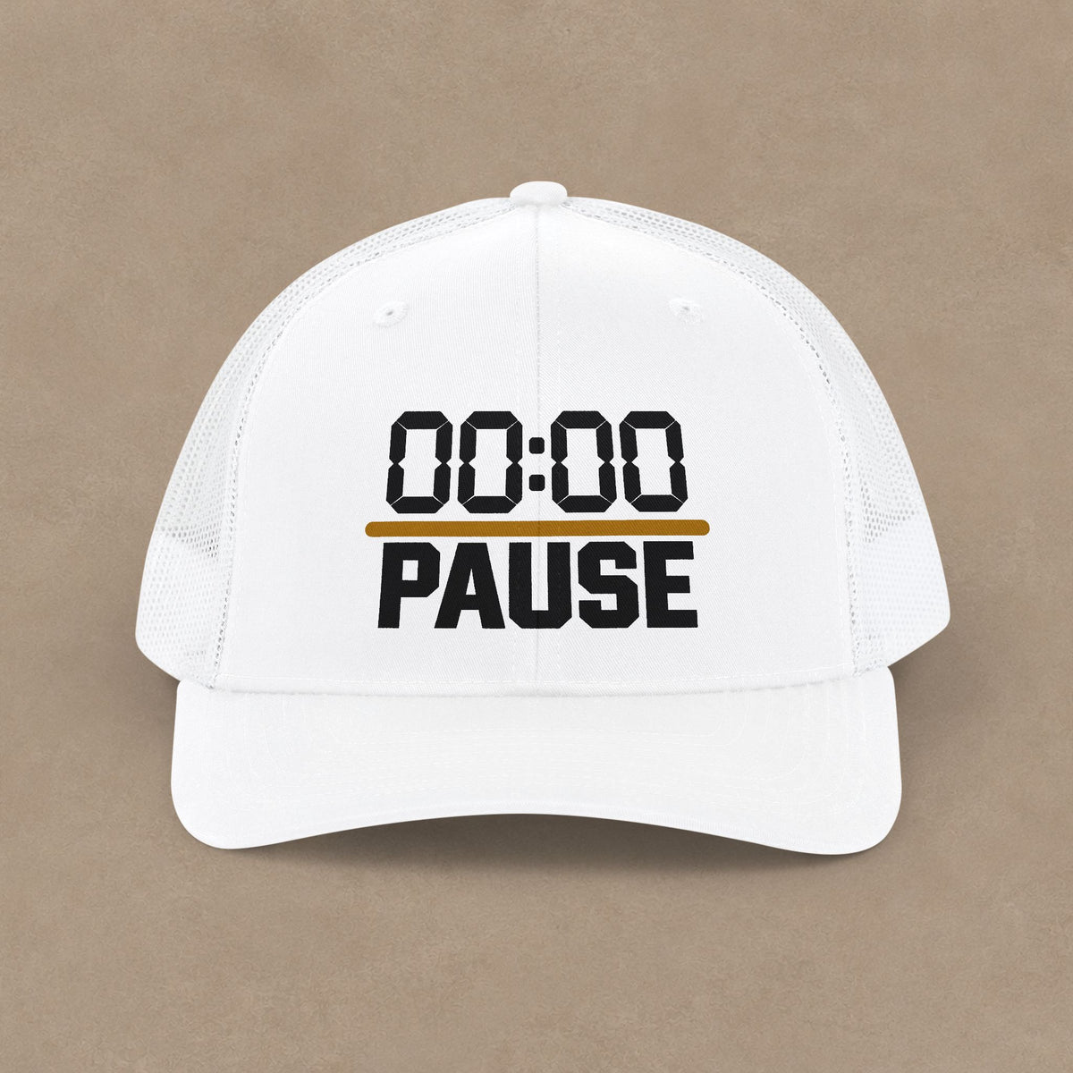 Pause Timer Snapback Trucker Cap — "00:00 PAUSE" Graphic Hat