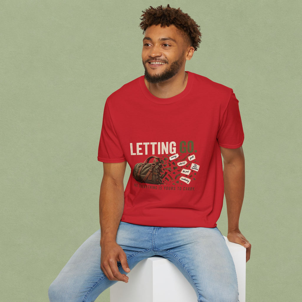 Letting Go T-Shirt — 'Letting Go' Inspirational Graphic Tee with Leopard & Bag Design
