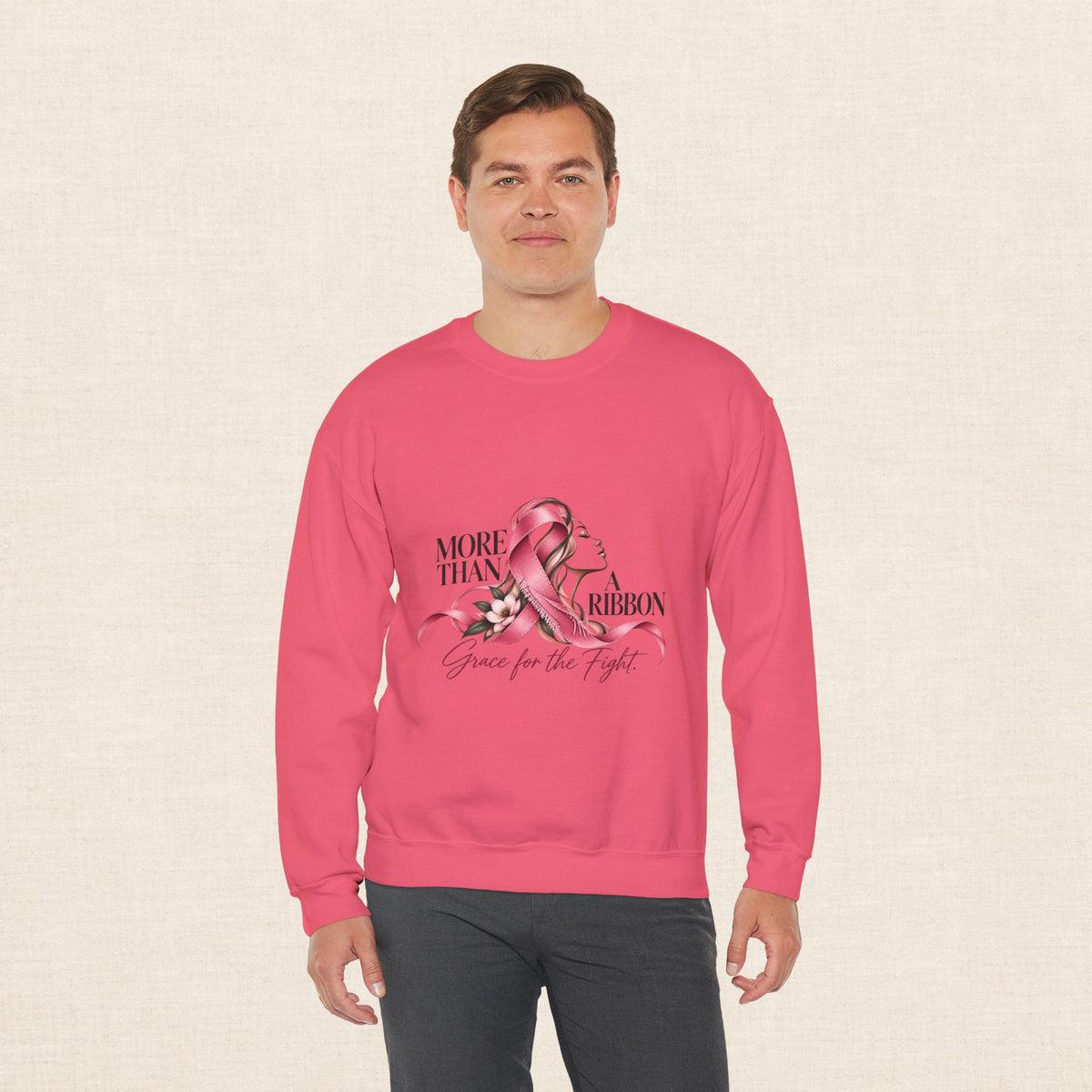 More Than A Ribbon. Space for the Fight. | Breast Cancer Awareness Crewneck Sweatshirt