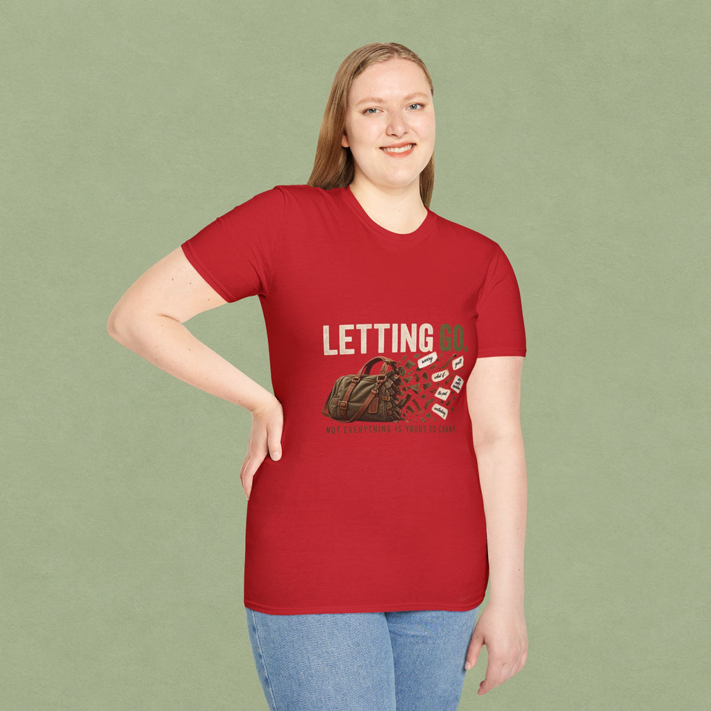 Letting Go T-Shirt — 'Letting Go' Inspirational Graphic Tee with Leopard & Bag Design