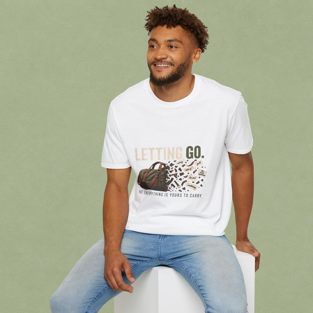 Letting Go T-Shirt — 'Letting Go' Inspirational Graphic Tee with Leopard & Bag Design