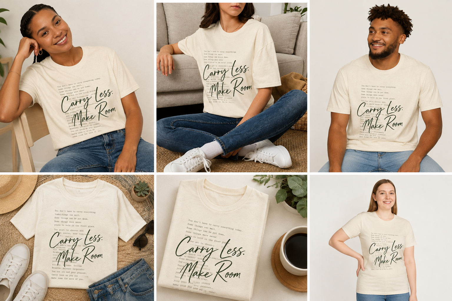 T-Shirt — 'Carry Less. Make Room' Minimalist Relaxed Tee