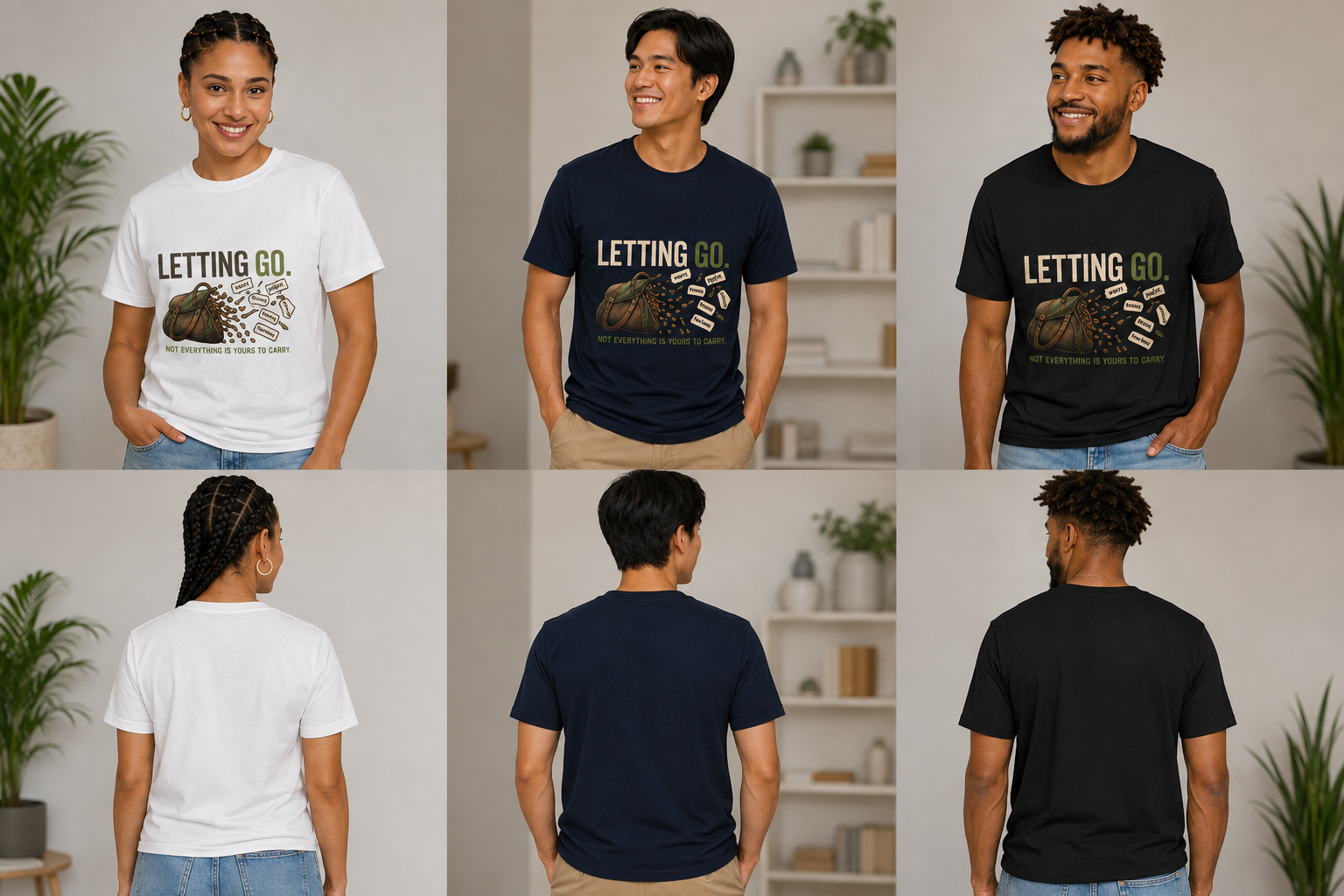 Letting Go T-Shirt — 'Letting Go' Inspirational Graphic Tee with Leopard & Bag Design