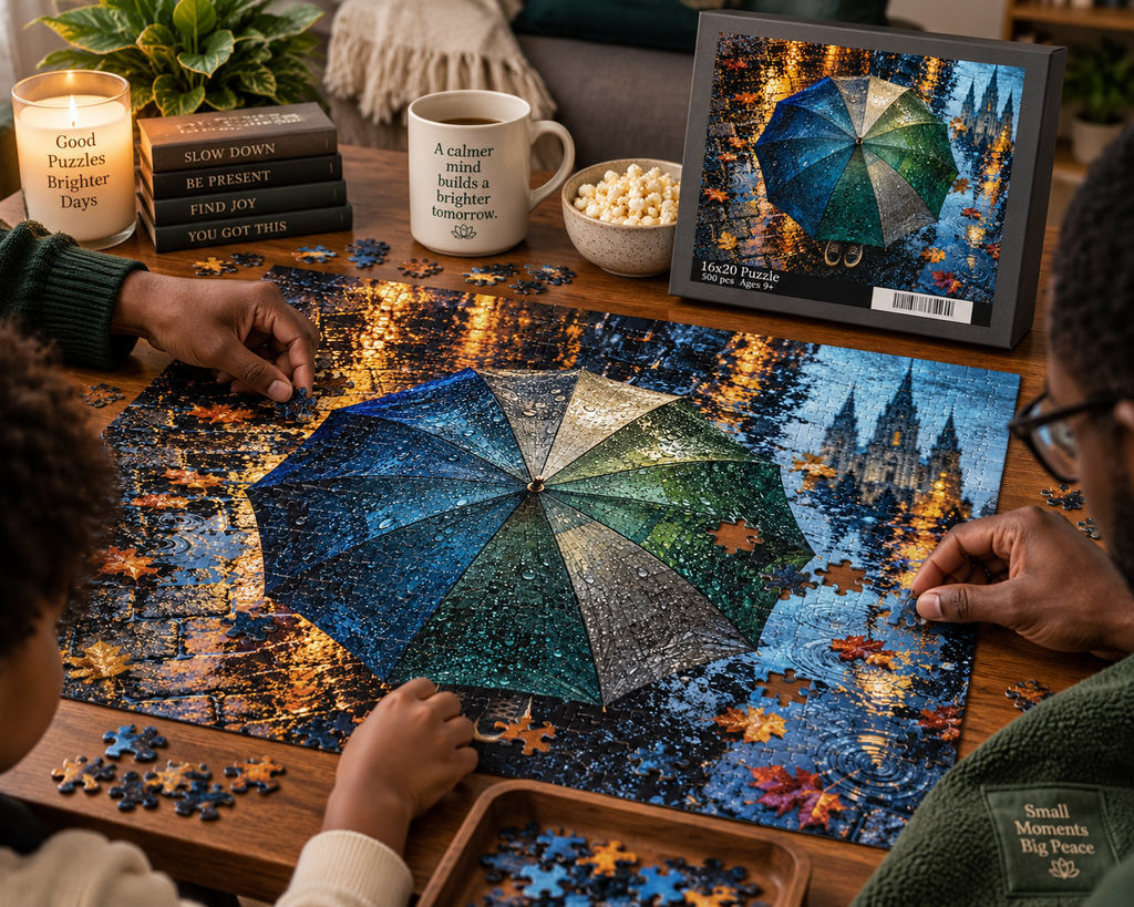 Covered — Rainy Cityscape Jigsaw Puzzle | 252 or 500 Pieces