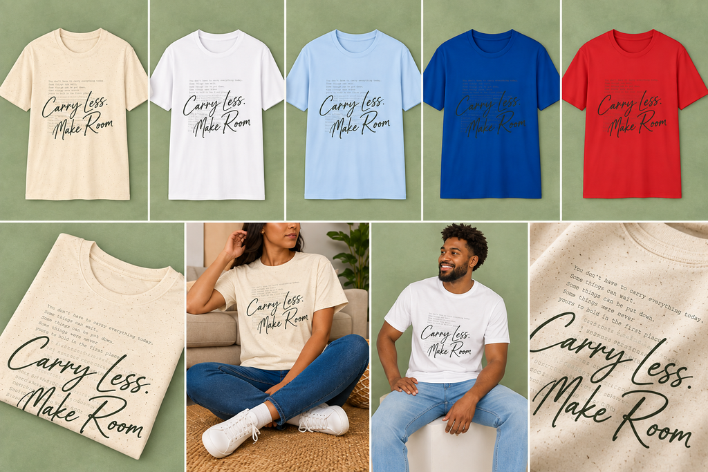 T-Shirt — 'Carry Less. Make Room' Minimalist Relaxed Tee