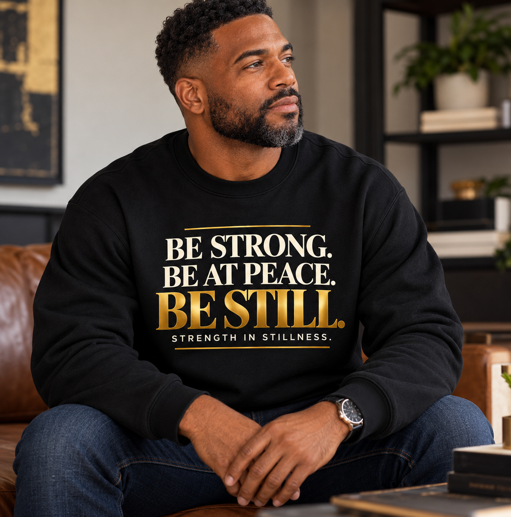 Be Strong. Be at Peace. Be Still. | Men's Inspirational Crewneck Sweatshirt