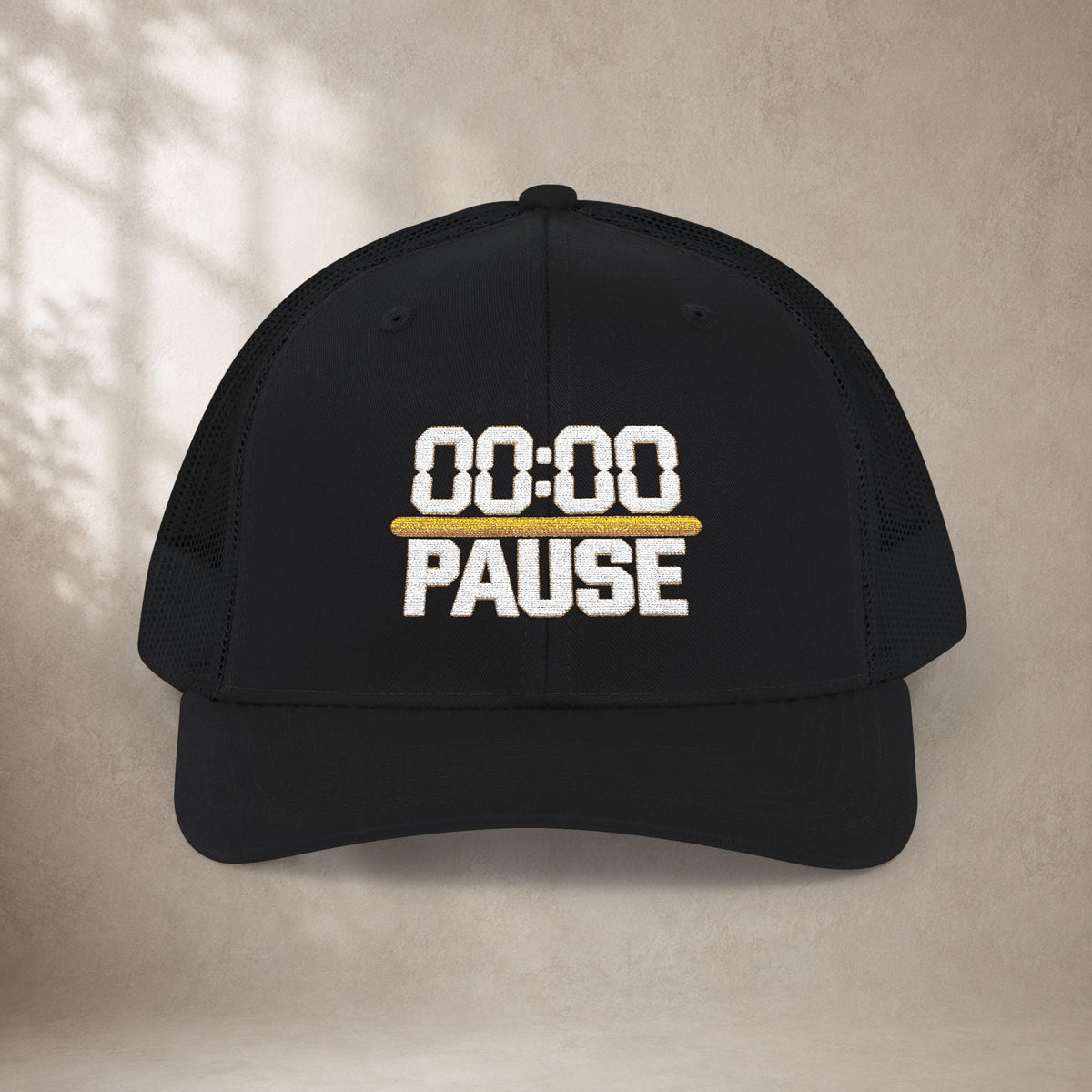 00:00 PAUSE Embroidered Snapback Trucker Cap