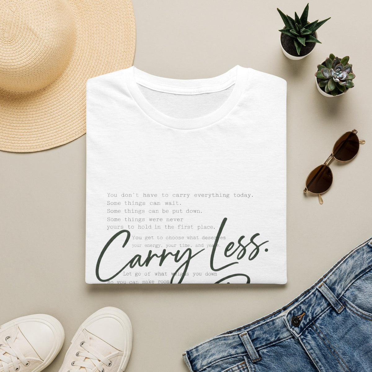 T-Shirt — 'Carry Less. Make Room' Minimalist Relaxed Tee