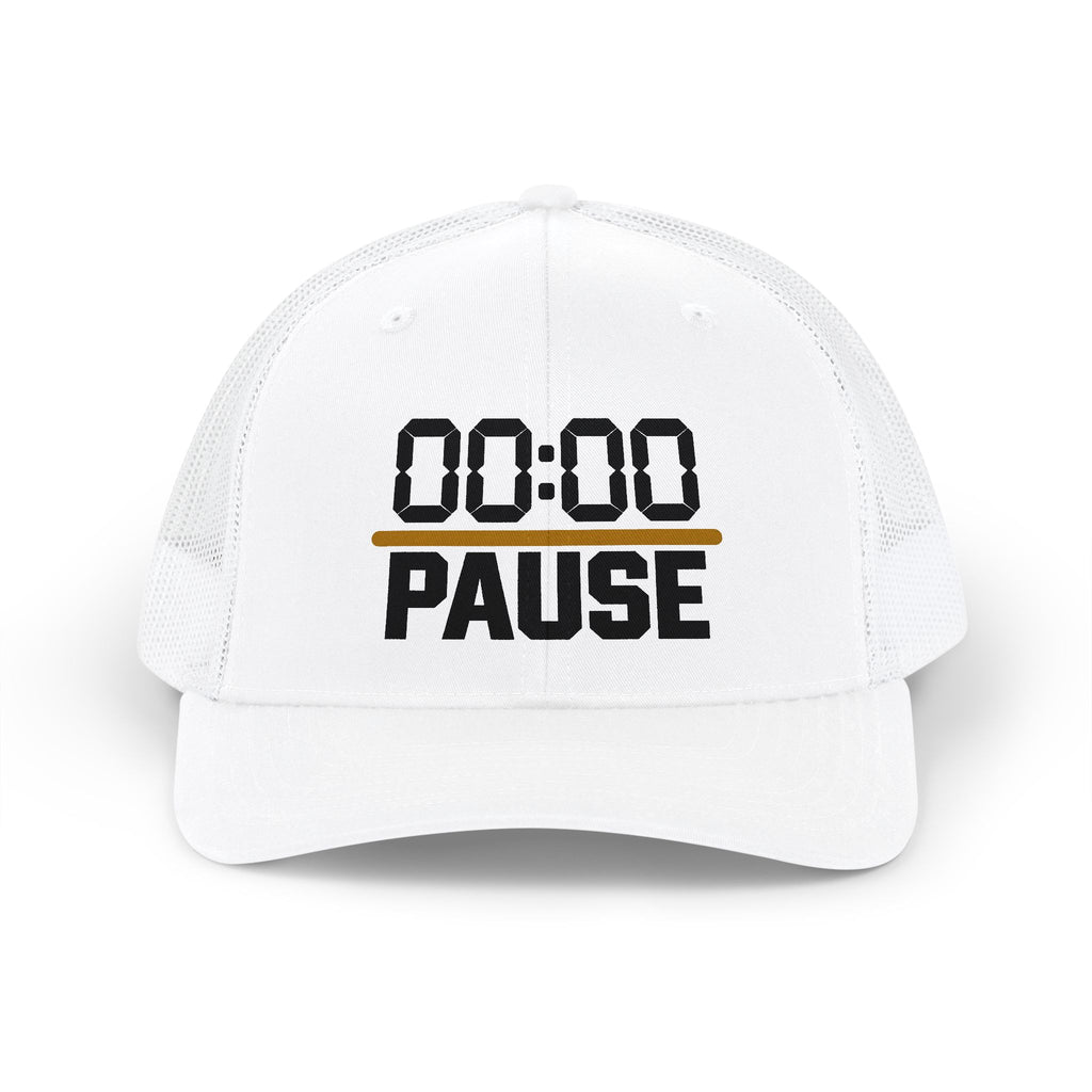 Pause Timer Snapback Trucker Cap — "00:00 PAUSE" Graphic Hat
