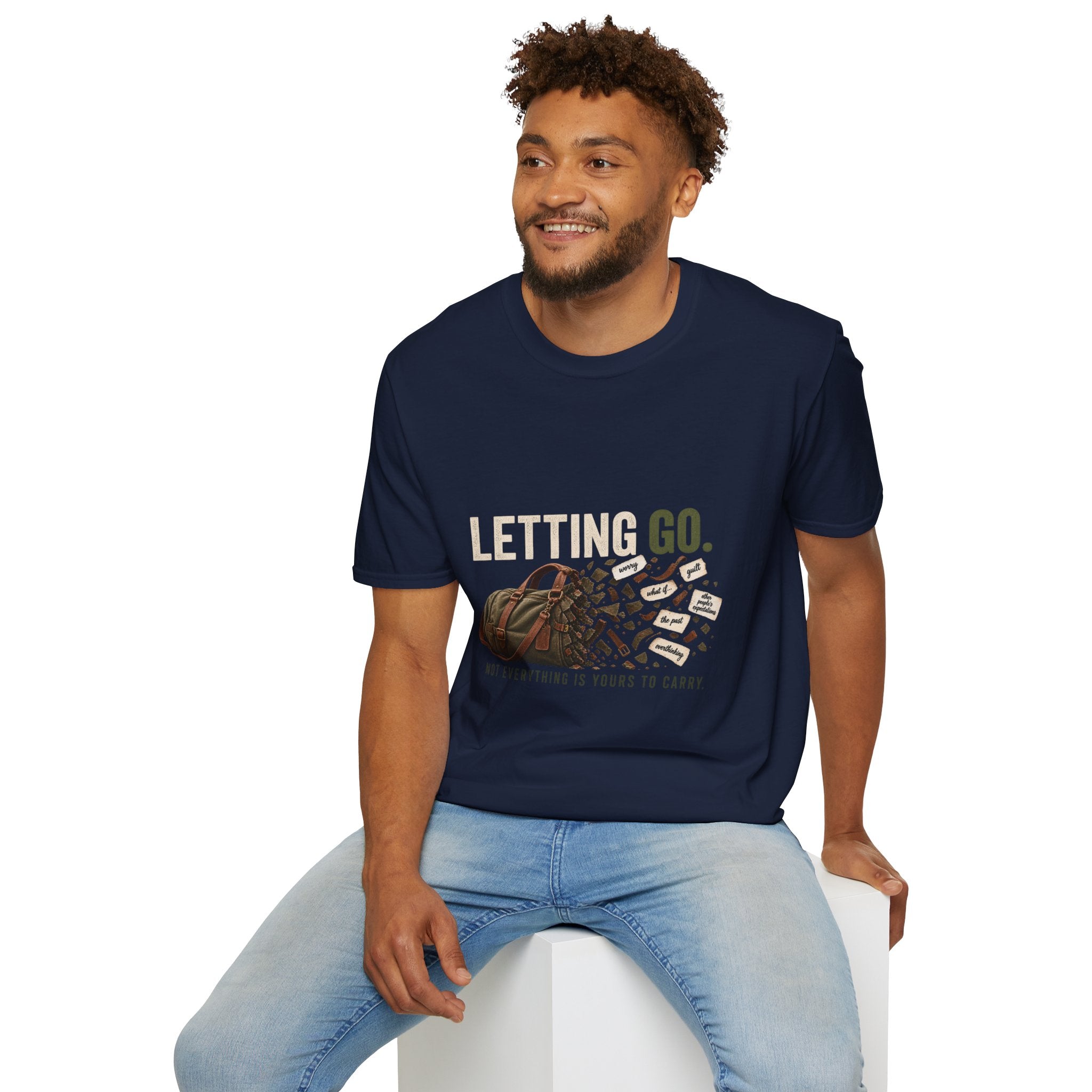 Letting Go T-Shirt — 'Letting Go' Inspirational Graphic Tee with Leopard & Bag Design