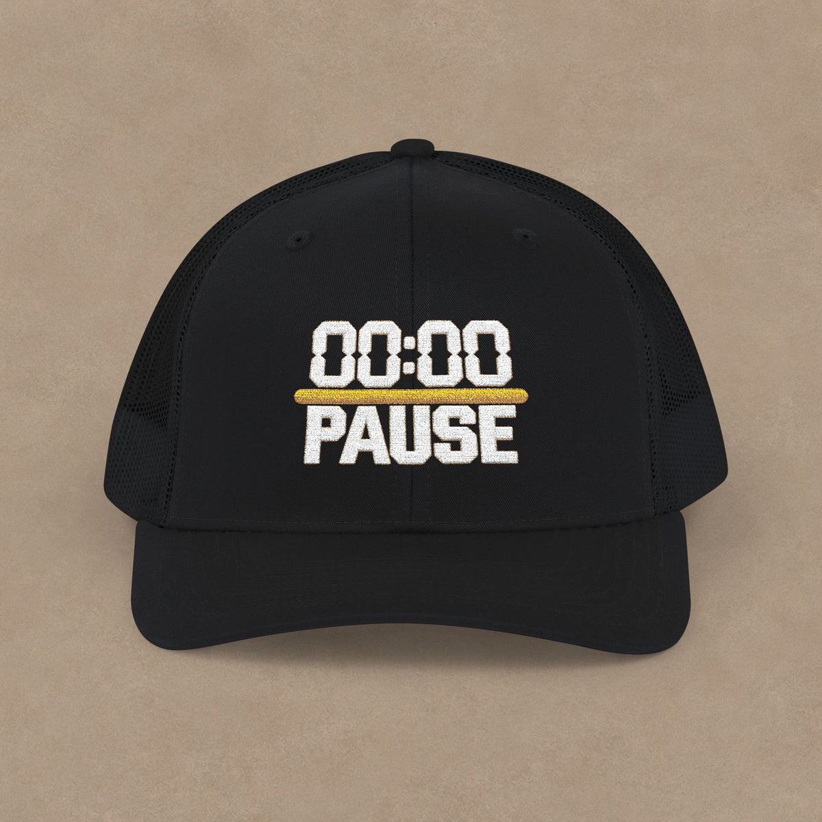 00:00 PAUSE Embroidered Snapback Trucker Cap