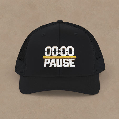 00:00 PAUSE Embroidered Snapback Trucker Cap