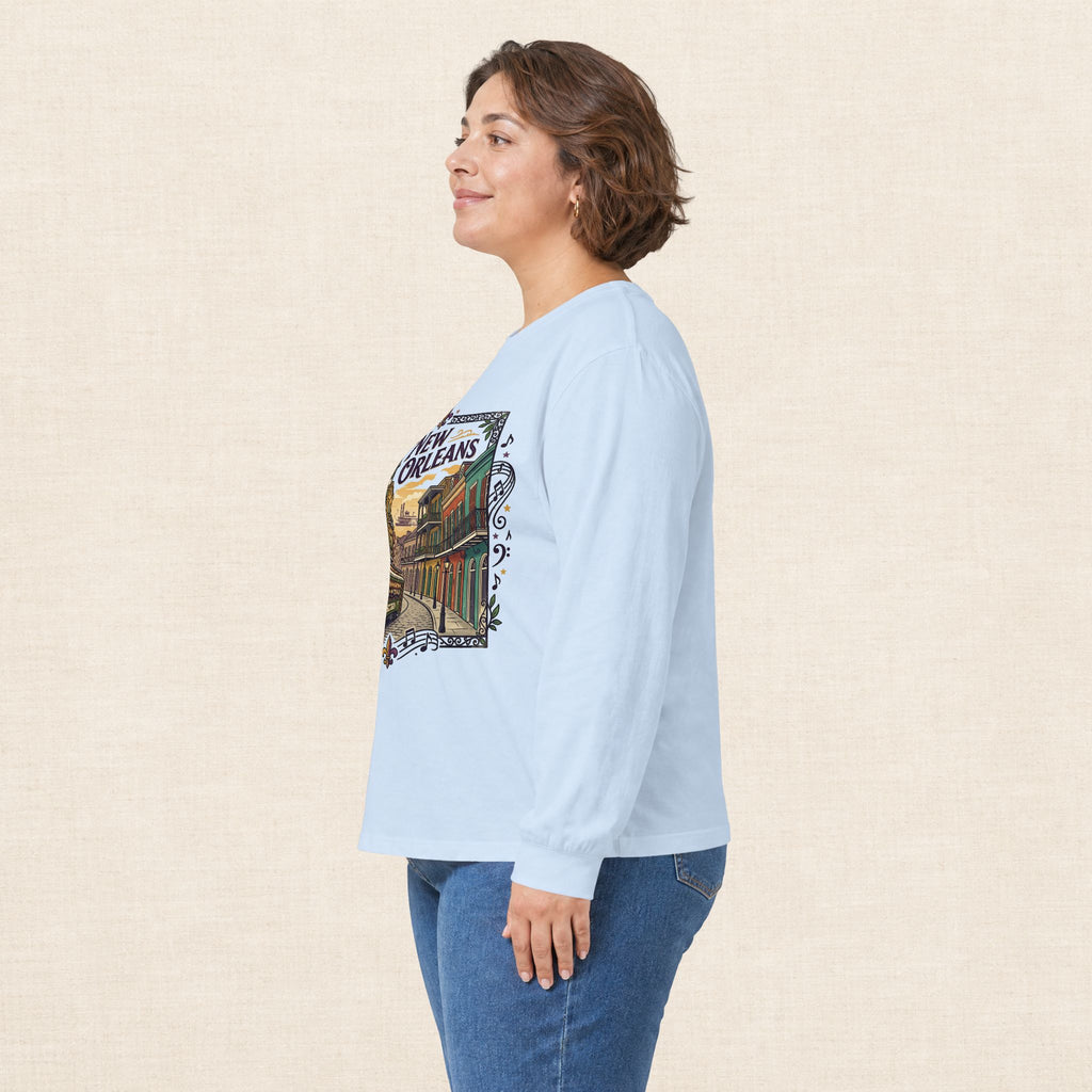 New Orleans Streetcar Long Sleeve Tee — Vintage NOLA Travel Graphic