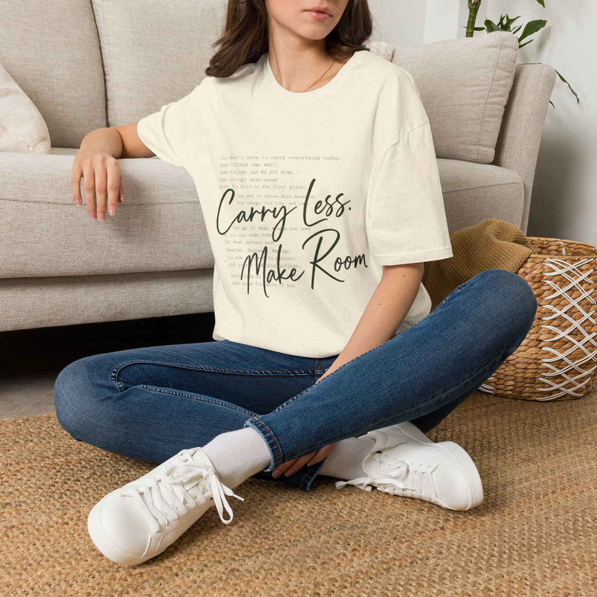 T-Shirt — 'Carry Less. Make Room' Minimalist Relaxed Tee