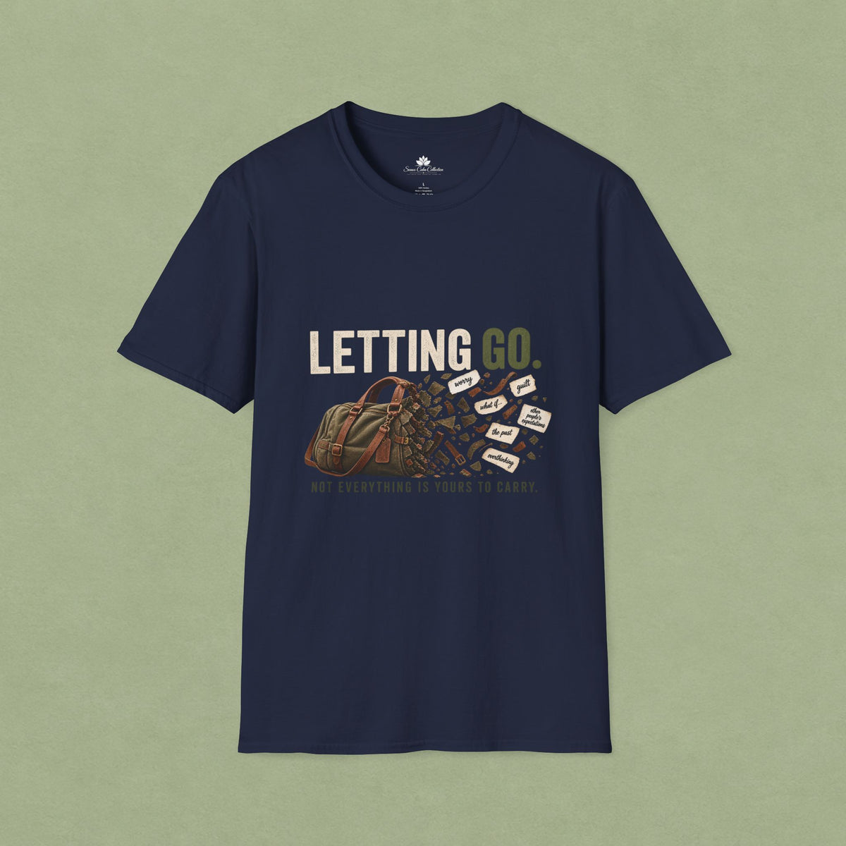 Letting Go T-Shirt — 'Letting Go' Inspirational Graphic Tee with Leopard & Bag Design
