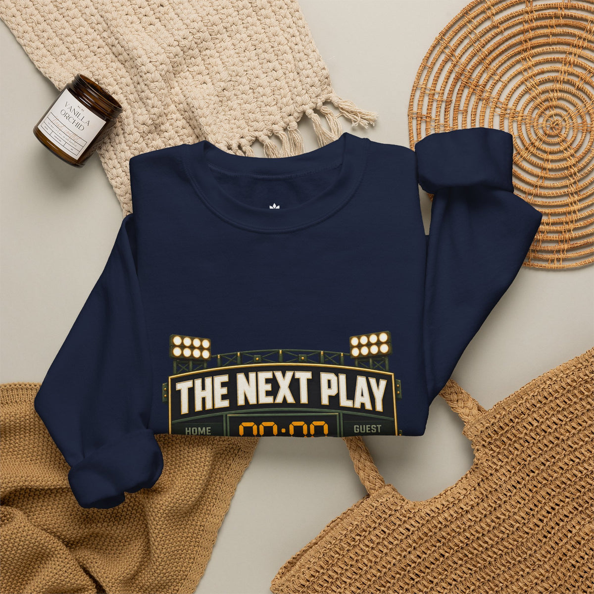 Crewneck Sweatshirt — "The Next Play Can Wait" Scoreboard Design