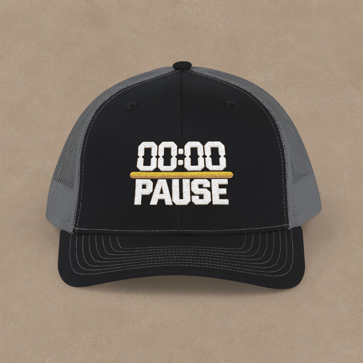 00:00 PAUSE Embroidered Snapback Trucker Cap