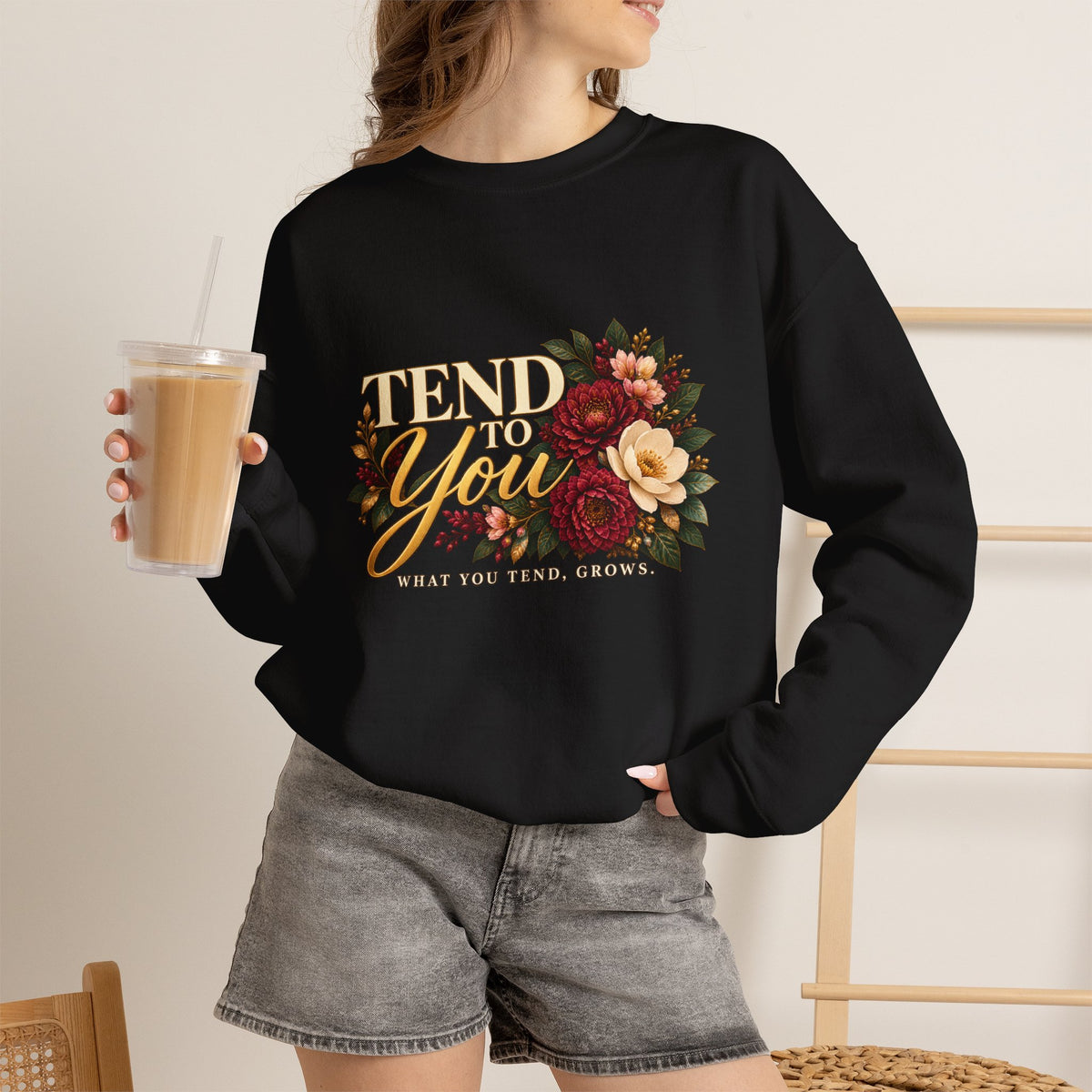 Tend to You Floral Self-Care Crewneck Sweatshirt