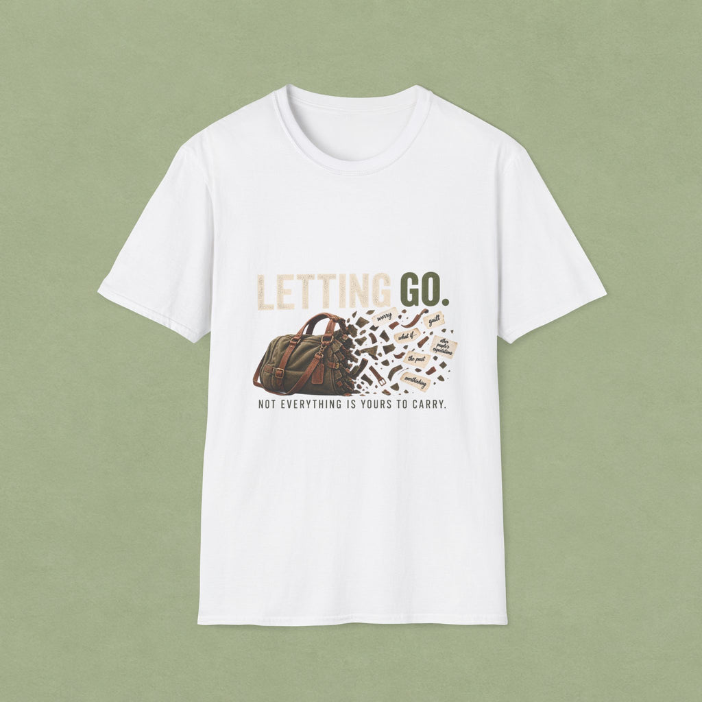 Letting Go T-Shirt — 'Letting Go' Inspirational Graphic Tee with Leopard & Bag Design