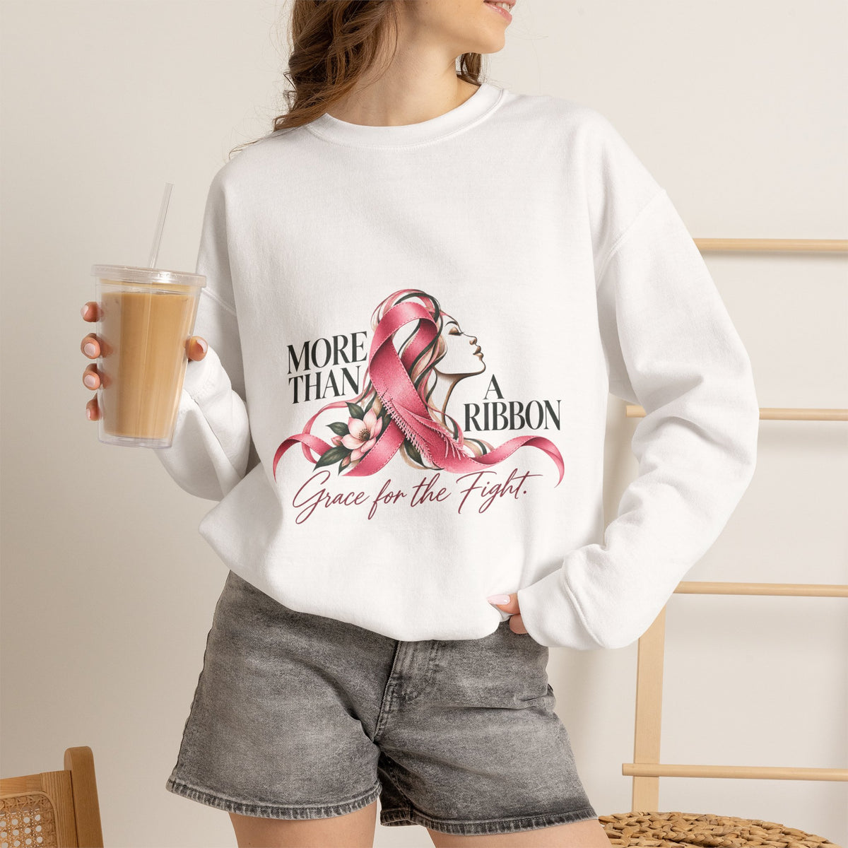 More Than A Ribbon. Space for the Fight. | Breast Cancer Awareness Crewneck Sweatshirt