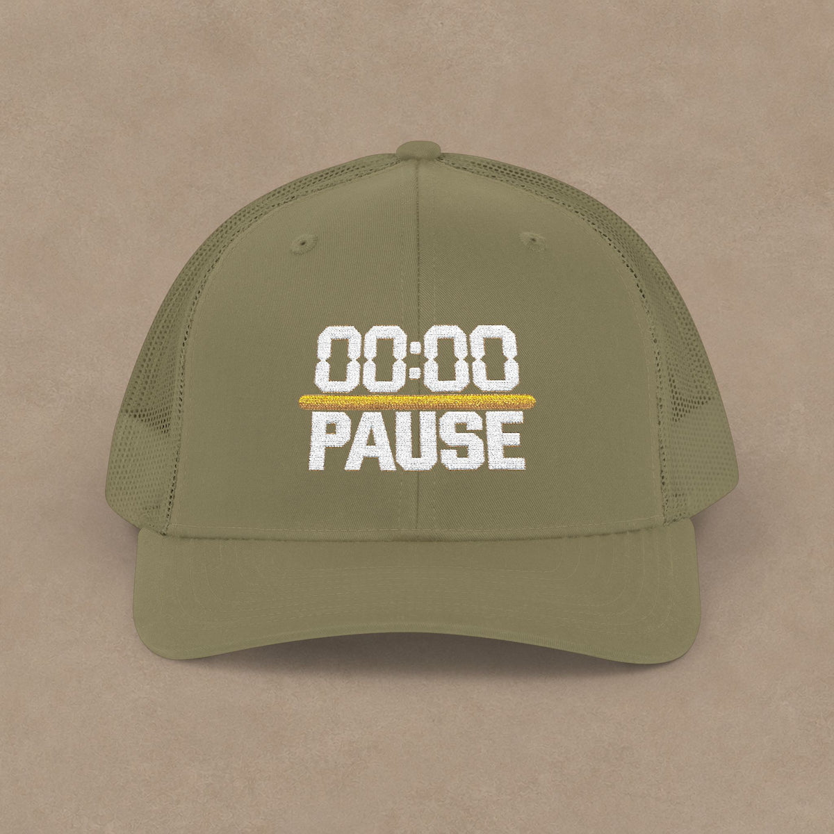 00:00 PAUSE Embroidered Snapback Trucker Cap