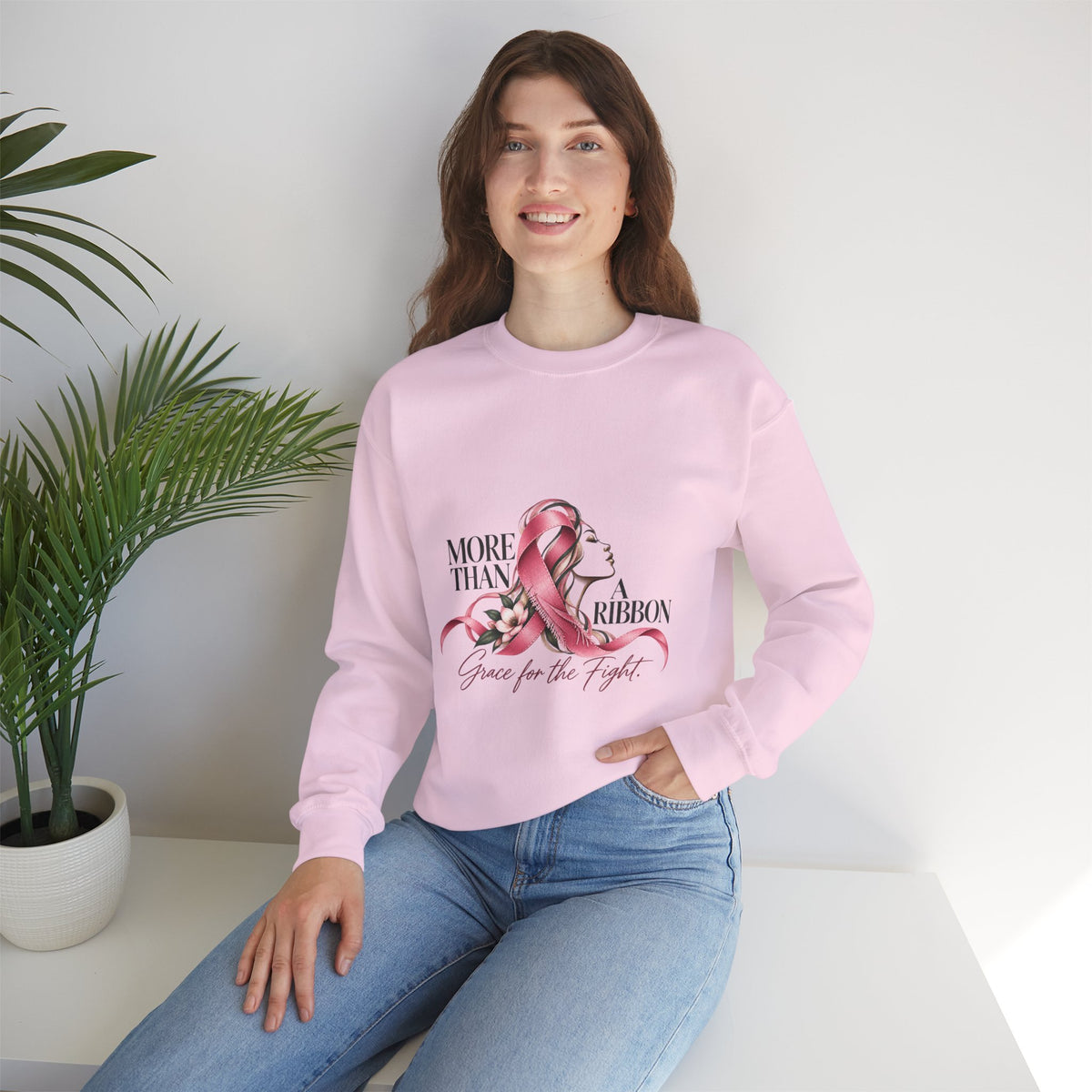 More Than A Ribbon. Space for the Fight. | Breast Cancer Awareness Crewneck Sweatshirt