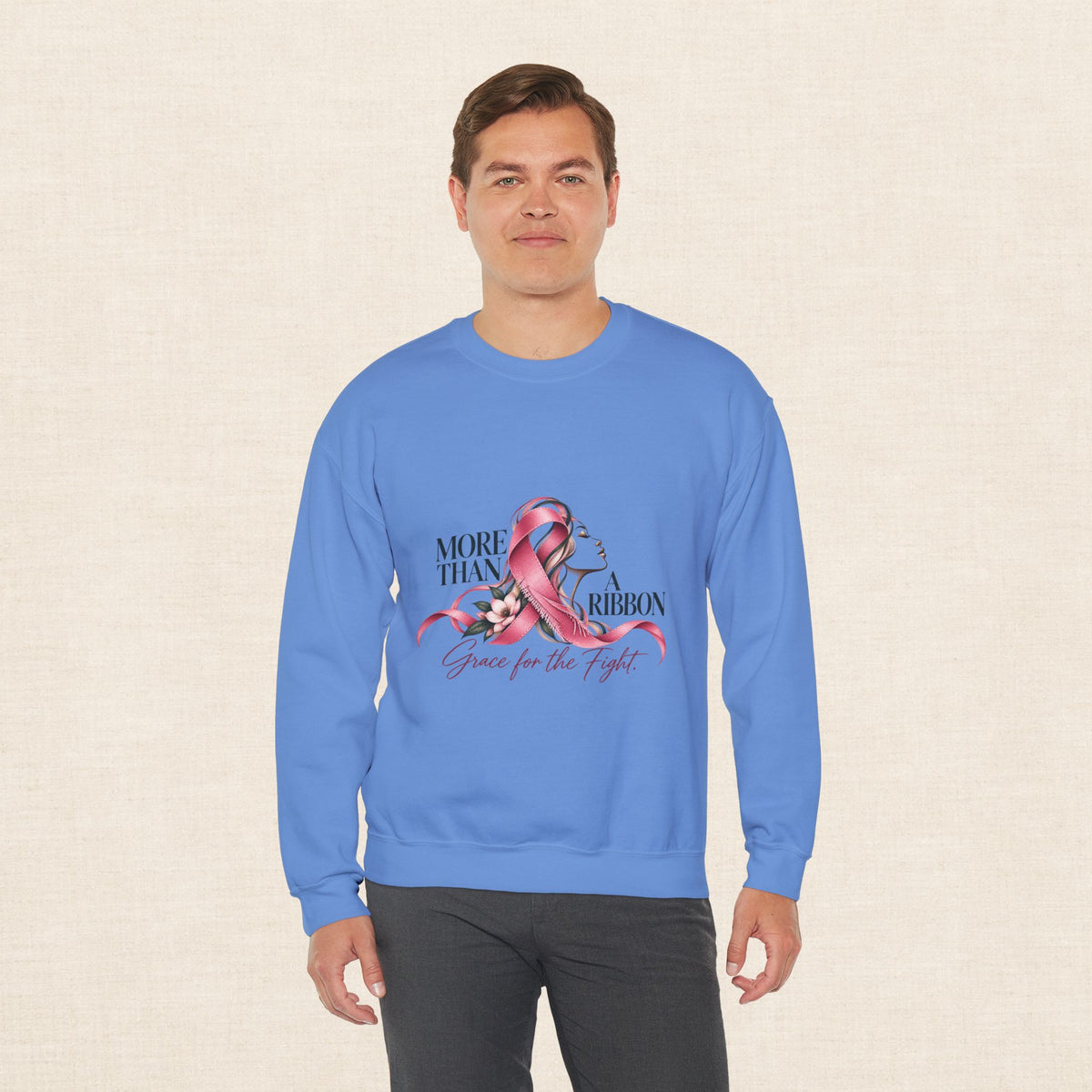 More Than A Ribbon. Space for the Fight. | Breast Cancer Awareness Crewneck Sweatshirt