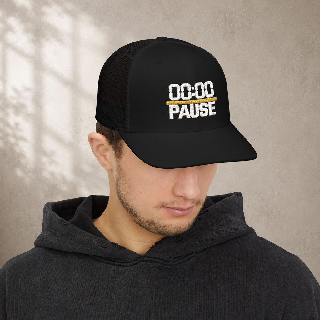 00:00 PAUSE Embroidered Snapback Trucker Cap